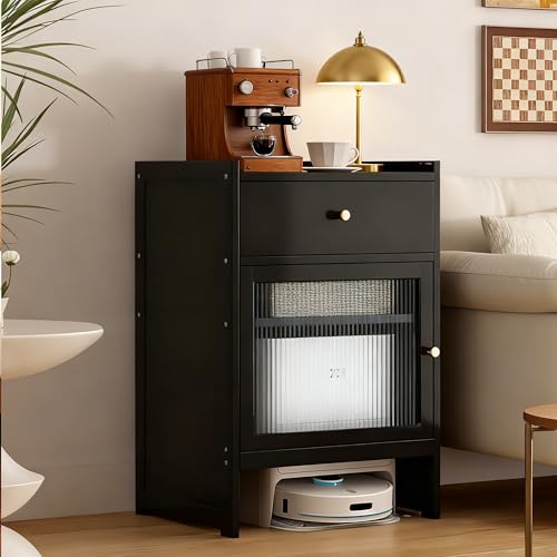 Meuble de Rangement Dissimulé pour Aspirateur Robot Armoire Cachée Aspirateur Robot pour Salon, Chambre, Table d'appoint, Facile Nettoyer(Black)