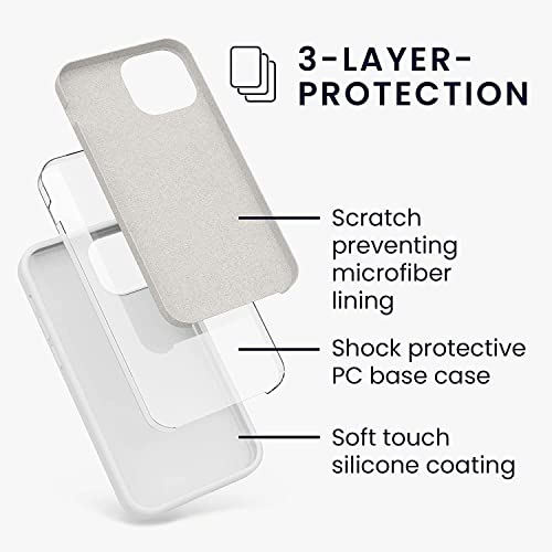 Image of VONZEE Microfiber Logo Cut Cover Compatible for iPhone 13 Case Cushion Liquid Soft Silicone Gel Rubber Phone Cases Non-Slip Full Body Protective Shockproof Back Cover 6.1 inch, White