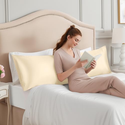 Image of INFIIXSO Body Pillow Cover with Zipper, Luxury Mulberry Silk Long Body Pillow Case 20x54 Inches, Ultra Smooth and Soft Cooling Body Pillow Pillowcase, Gift for Women, Men(Ivory)