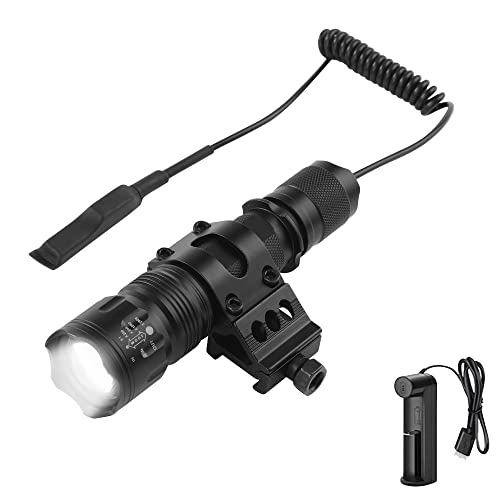 WESLITE Linterna Táctica Recargable 1200 Lúmenes, Linternas LED de Alta Potencia para Caza con Interruptor de Presión Zoom y 5 Modos(Batería y Cargador Incluidos)