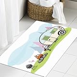JHAOUNUK Weich Badezimmerteppich 60x90cm,Wohnwagenanhänger und Campingszene im Vintage-Stil,rutschfest waschbar Badematte Flauschige Badteppich Saugfähig Badvorleger Duschvorleger