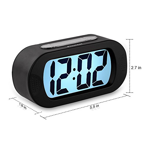 Image of Plumeet Kids Alarm Clock Large Digital LCD Travel Alarm Clocks with Snooze and Night Light - Ascending Sound and Handheld Size - Best Gift for Kids (Black)