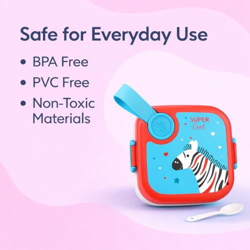 Image of Kids Lunch Box with Stainless Steel Inner | Leakproof BPA Free Snack Box for Kids Boys & Girls | Small Tiffin Box for School, Fruit & Snacks | Cute Bento Lunch Box for Toddlers (RED-Blue)