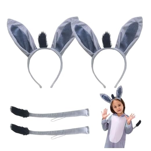 XNIVUIS Juego de disfraces para mascotas, diadema para disfraz de animales con cola de orejas, juego de ropa para animales Disfraz de Halloween para fiestas de carnaval para niñas (gris)