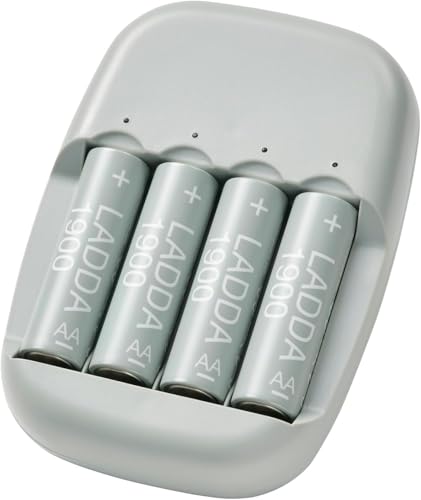 Image of IKEA STENKOL /LADDA Battery Charger and 4 Rechargeable Batteries HR06 AA 1.2V, 1900mAh