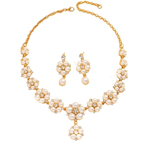 Lujosos collares de flores de perlas y aretes de alta distinción para vestidos de novia