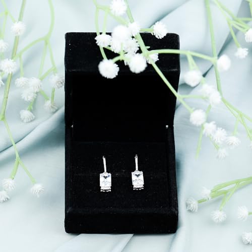 Certified Moissanite Drop Earrings, D-Vs1 Quality, Moissanite 6X8 mm Emerald Cut Earrings in 14K Gold Plated Silver4
