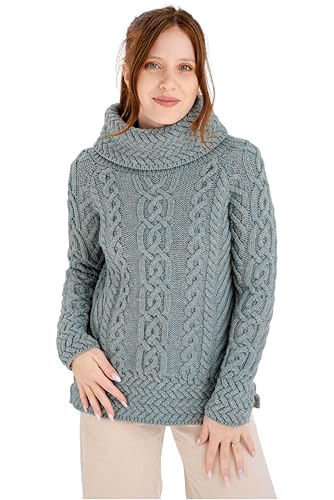 Image of SAOL Aran Irish Sweater for Women - Made of 100% Merino Wool - Ireland Fisherman Cable Knit Ladies Pullover