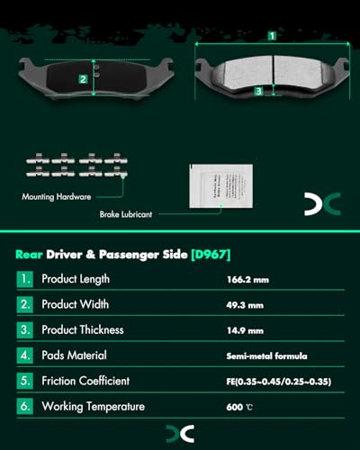 Image of SCITOO D966 D967 Front Ceramic Rear Semi-Metal Brake Pads Kits Replacement For Dodge For Durango 2003-2006,For Dodge Ram 1500 2002-2005