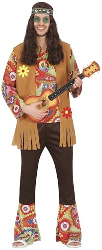 FIESTAS GUIRCA Fantasia hippie Flower Power homem - disfarces anos 70 homem tamanho L 52-54