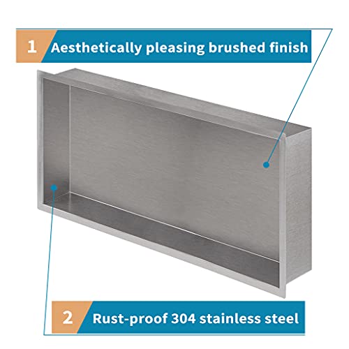 24"×12" Shower Niche Brushed Stainless Steel, Recessed Shower Caddy, Bathroom Shelf Insert Fits for 22.8"x11" Wall Hole Installation (Nickel) - Image 4