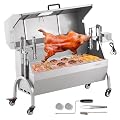 VEVOR Rotisserie Grill with Hooded Cover, BBQ Whole Pig Lamb Goat Charcoal Spit Grill, 46 Inch 132Lbs Capacity, Electric 52W Motor Stainless Steel Roaster with Viewing Window and Lockable Wheels
