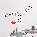 UILMNIY 22x36inches Make Up Beauty Salon Eyes Wall Sticker Removable Home Decor Vinyl Beauty Face Eyelashes Wall Decal Red Lip Wall Cosmetic Lipstick Girl Room Wall Mural Poster AFN06