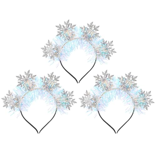 CIMAXIC Diadema Navideña de Copos de Nieve Purpurina para Mujer y Niña, 3 Piezas, Tela de Fieltro Plata, Cómoda y Fácil de Llevar para Fiesta y Foto