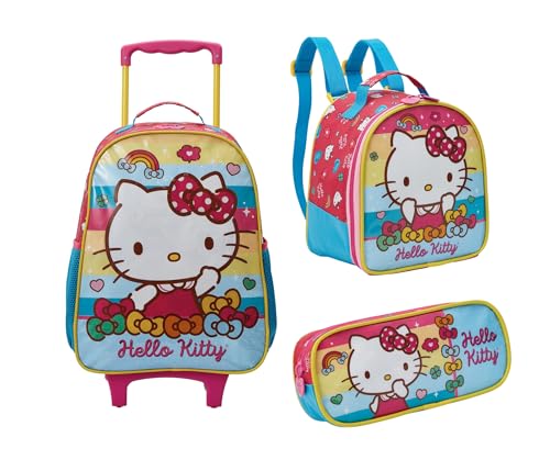 Kit Mochila Com Carrinho Lancheira +estojo Hello Kitty 13530