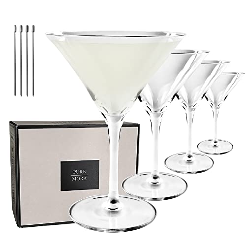 PURE MORA Martini Glasses, Set of 4-7oz – Handblown Premium Crystal Glass for Cockails, Martinis, Home Bar, Cosmos, Gimlet, Parties, Etc – Modern Classic Cocktail Glassware, Gift for Him/Her