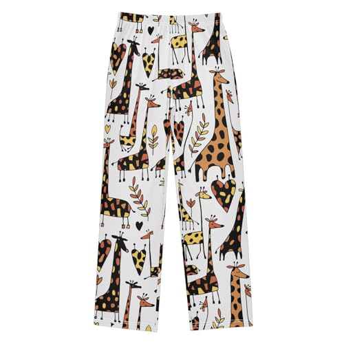 Giraffe Love Heart Boys Long Pants Soft Trousers Elastic Waist Kids Lounge Bottoms with Pockets S-XL