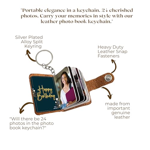 Flashing Click customizable Leather Keychain & Photo Book - Holds 12-24 Pictures -for Birthdays, Anniversaries & Special Moments - Ideal Gift for Couples & Families, Brown
