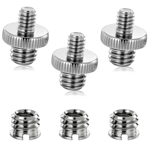 3 PCS 3/8 to 1/4 Tripod Adapter and 3 PCS 1/4 Inch to 3/8 Inch Mount Screws, Double Head Converter Precision Made Tripod Screw Adapters, Standard Camera Mount Adapter for Camera Light Stand Accessory