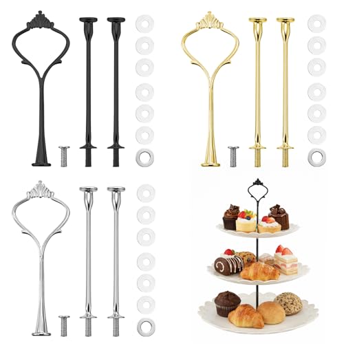 BaZuyunMd 3 Stück Etageren Stangen Set Etageren Stangen Stange Tortenständer Hochzeit Etagere Stan-gen Set Geeignet für Hochzeiten Geburtstage und Dessertpräsentation-en Silber Gold Schwarz