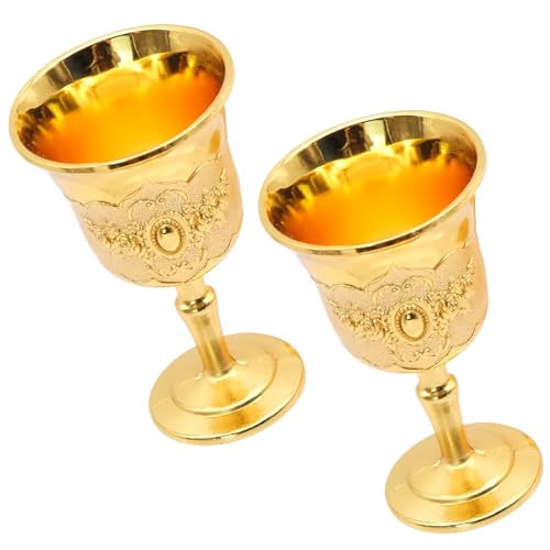 2pcs Vintage Chalice Goblet, Gold Wine Glasses, Glasses Embossed Cup for Home, Party, Wedding, Christmas, Milk, Whiskey