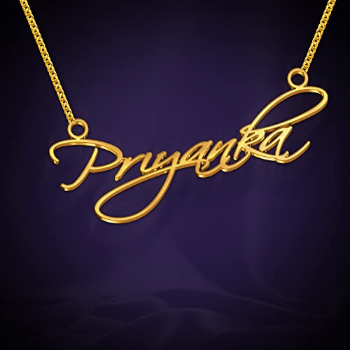 Image of Priyanka Cursive Gold & Silver Name Pendant Necklace, Best Jewelry Gift for Girls.