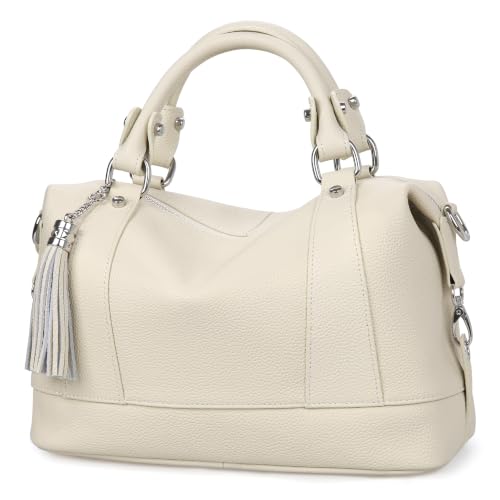 Image of HESHE Genuine Leather Purse for Women Satchel Tote Bags Shoulder HandBags | Soft Top Grain Leather,Tassel,Large Capcity,Adjustable Long Strap,Roomy,Top Handle,Crossbody,Trendy,Travel,Work,Daily Use