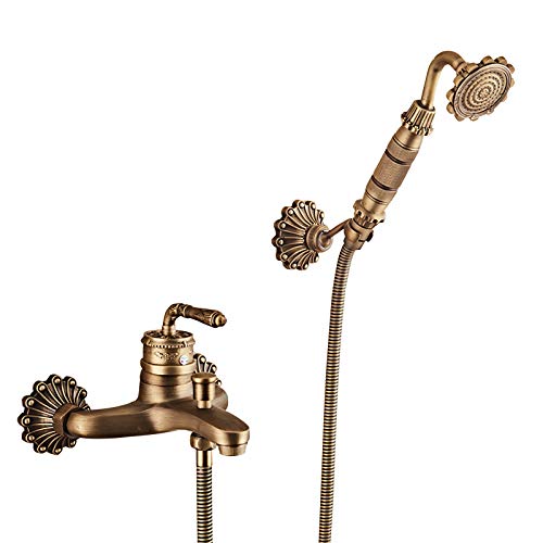 Aioneer Badewannenarmatur Aus Messing Mit Kalt- Und Warmwasseranschluss, Antike Badewannenarmatur Zur Wandmontage, Einhebelmischer Mit Handbrause