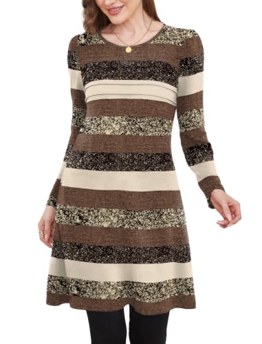 Image of OFEEFAN Womens Long Sleeve Tunic Dress Fall Fashion Sweater Dress with Pockets Pleated Front Casual Winter