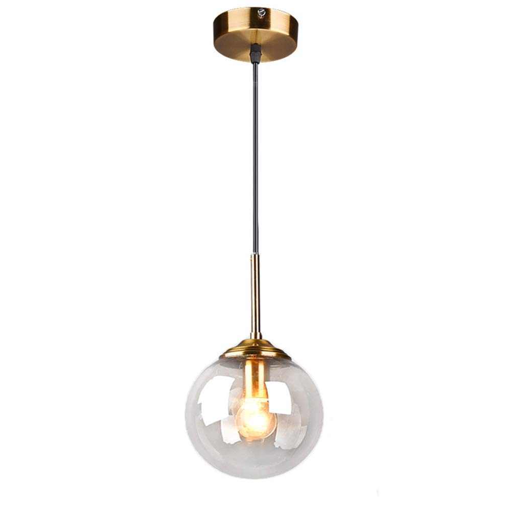 LYMSXAZOU Industrial Retro Loft Ceiling Pendant Light Chandelier Hanging Lamp Fixture Brass Fittings Amber Glass Globe Lampshade (15cm, Amber)