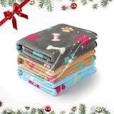 Luciphia 1 Pack 3 Blankets Fluffy Premium Fleece Pet Blanket Flannel Paw Printed Throw for Dog Cat(Small 23x16'', Grey/Brown/Blue)