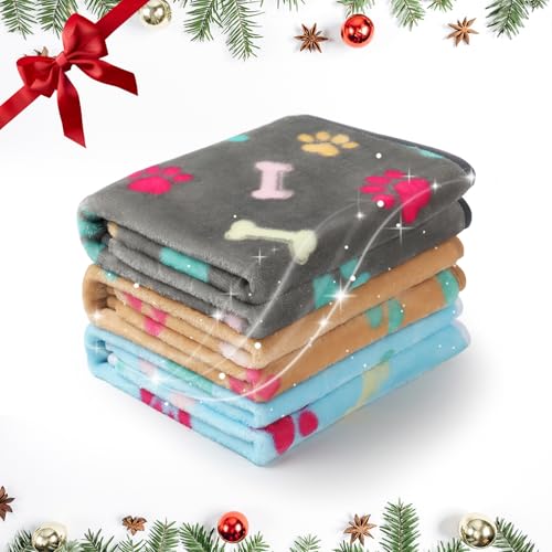 Image of Luciphia 1 Pack 3 Blankets Fluffy Premium Fleece Pet Blanket Flannel Paw Printed Throw for Dog Cat(Small 23x16