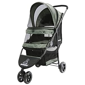 ROODO 3 Wheel Dog Pet Cat Stroller Best Lightweight Foldable Compact Portable Jogger All Terrain Travel Pet Gear Puppy Kitty Stroller for up to 30lbs Medium Small Dogs and Cats(Cationic ash)