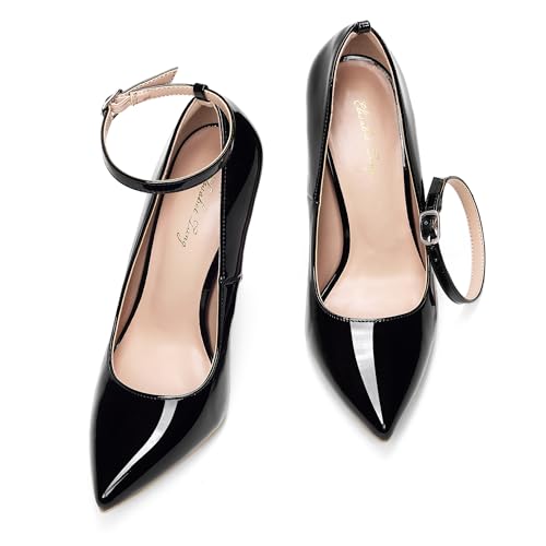 Elisabet Tang Women's Fashion Removable Ankle Strap Classic Pumps High Heels - 4.7IN Sexy Closed Pointy Toe Stilettos for Party Dress Shoes4