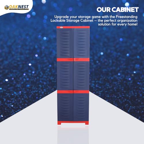 Image of Oaknest Supreme Fusion-03 Plastic Storage Cabinet | Compact & Multipurpose Storage Solution | Waterproof, Durable & Lightweight | Ideal for Home, Office & Garage | Red and Blue
