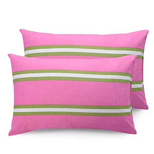 Huesland by Ahmedabad - Juego de 2 fundas de almohada de algodón de 144 hilos, color rosa y verde