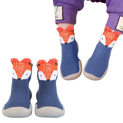 Image of BEMBIKA Baby Sock Shoes - Soft, Stretchy, Cotton Baby Sock Shoes for Infants - Baby Booties with Socks for Children, Ideal Kids Walking Sneakers Floor Socks for Indoor Use-(Blue Fox Size 18-19)