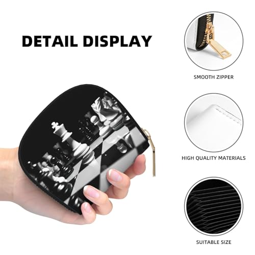 Black And White Chess Credit Card Holder Wallet, Leather Zipper Card Wallet For Women Ladies Rfid Blocking Card Case Small Coin Purse Accordion Wallet Gift4
