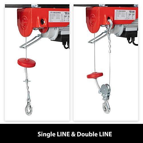 TUFFIOM 440 LBS Lift Electric Hoist Crane, 120V Electric Winches Wire Remote Control, Carbon Steel Overhead Ceiling Mount Garage Pulley, Single/Double Slings