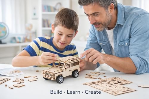 Image of DIY Wooden Off-Road Car STEM Science Toy Kit for Kids | 3D Puzzle Craft Model | Educational Learning & Logical Thinking Toy | 120 Pieces | Age 8+ (Off-Road Vehicle)
