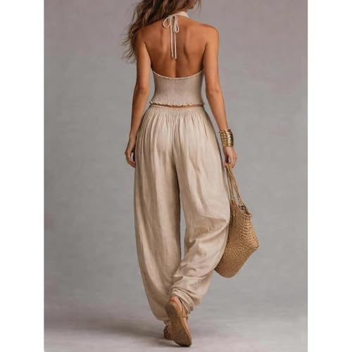 Vacaciones de verano sin calor usando este conjunto de dos piezas halter ancho 5