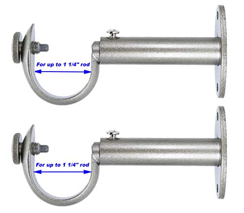 MERIVILLE Set of 2 Pewter Zinc Curtain Drapery Rod Bracket for 1 1/4" Rod, Adjustable