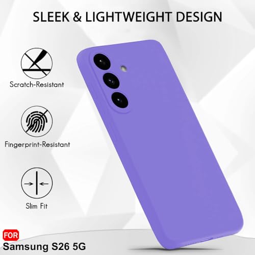 Image of TheGiftKart for Samsung S26 Case, Liquid Silicone Cover, Soft Micro-Fibre Lining Inside, Raised Edges for Camera & Screen Protection, Shockproof Galaxy S26 Back Cover (Silicone, Violet)