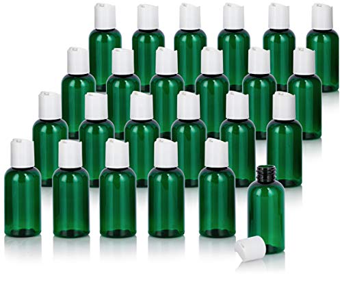 JUVITUS (24 pack) 2 oz Plastic Green Boston Round Bottle with White Disc Cap