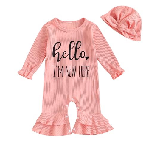 Image of YINGISFITM Newborn Baby Girl Clothes Infant Jumpsuit Long Sleeve Romper Fall Winter Going Home Outfit (Pink, 0-3 Months)