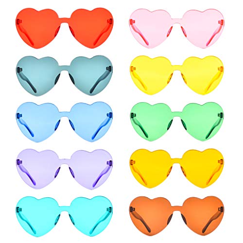 One Piece Rimless Sunglasses Transparent Candy Color Tinted Eyewear, 10 Pack, Medium
