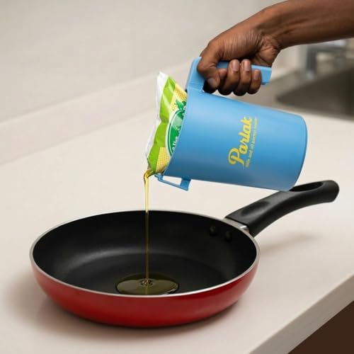 Image of Parlak Milk and Oil Packet Holder, Black Plastic Kitchen Organizer with Handle, Cylindrical Spill-Proof Pouring Container (Blue, Large)