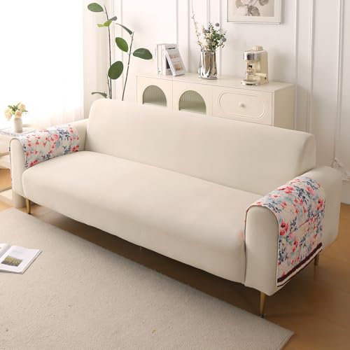 Image of HOKIPO 'Florentina Series' Premium Holland Velvet Sofa Arm Cover with Foam Filling & Anti Slip Backing | 2 Pcs | Scarlet Rose Ivory (IN-876-V4*2S)