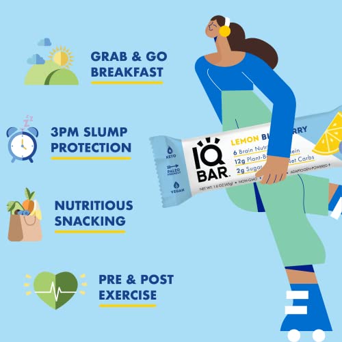 Iqbar Brain And Body Keto Protein Bars - 7-Bar Sampler, 12-Count Peanut Butter Chip & Lemon Blueberry Bars - Low Carb Protein Bars - High Fiber Vegan Bars Low Sugar Meal Replacement Bars #TOP6