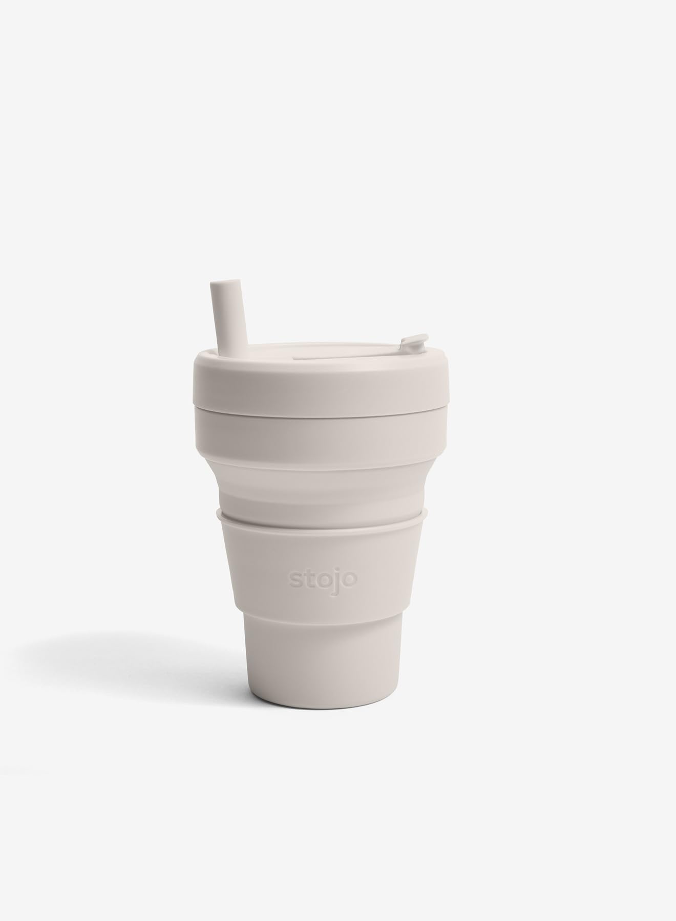 STOJO On-The-Go Biggie Collapsible Coffee Cup with Lid - 16oz / 473ml - Reusable & Foldable Silicone Travel Mug - Portable, Pocket Size - Dishwasher Safe - Oat